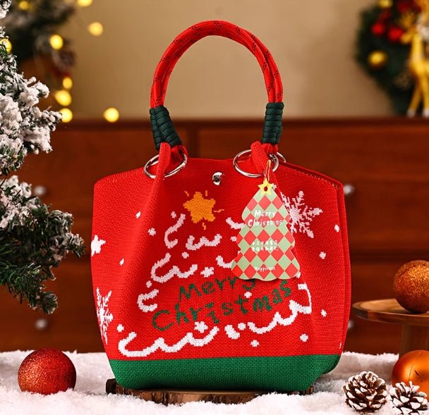 Portable Christmas gift tote bag, Santa Claus, Christmas tree, and reindeer knitted bag - Bear Dice