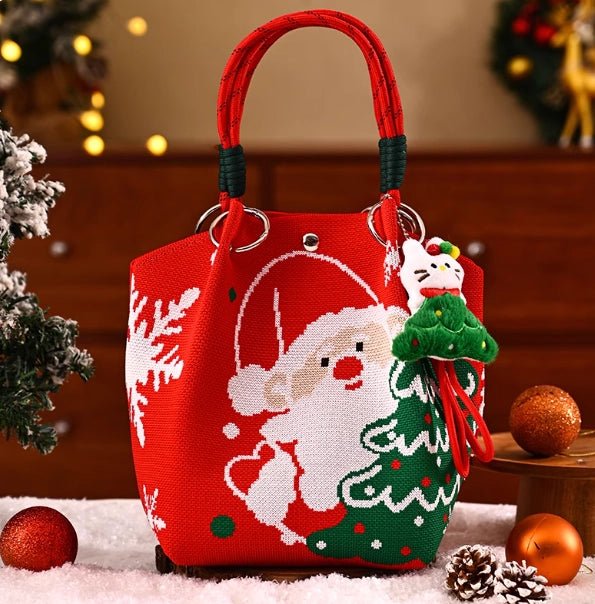 Portable Christmas gift tote bag, Santa Claus, Christmas tree, and reindeer knitted bag - Bear Dice