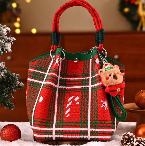 Portable Christmas gift tote bag, Santa Claus, Christmas tree, and reindeer knitted bag - Bear Dice