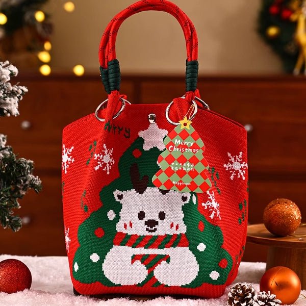 Portable Christmas gift tote bag, Santa Claus, Christmas tree, and reindeer knitted bag - Bear Dice