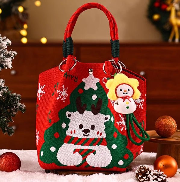 Portable Christmas gift tote bag, Santa Claus, Christmas tree, and reindeer knitted bag - Bear Dice