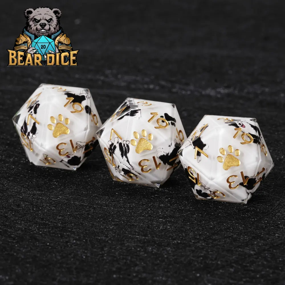 Border Collie White Resin D&D D20 Dice | Single D20 for RPG