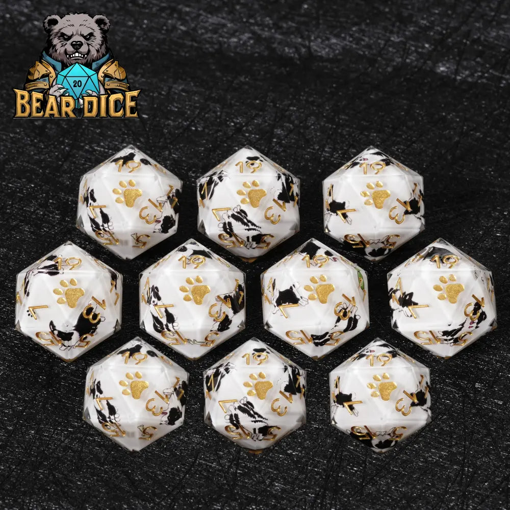 Border Collie White Resin D&D D20 Dice | Single D20 for RPG