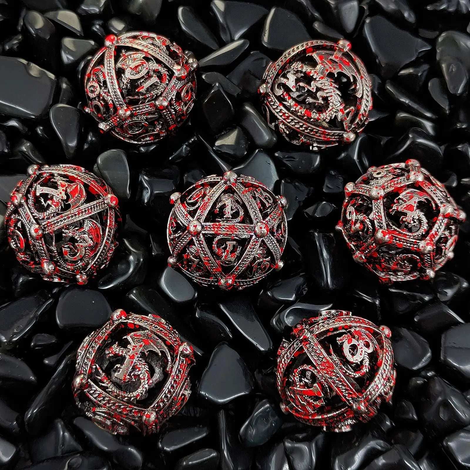 Pteranodon Round Bloodstained Hollow Metal D&D Dice Set - Bear Dice