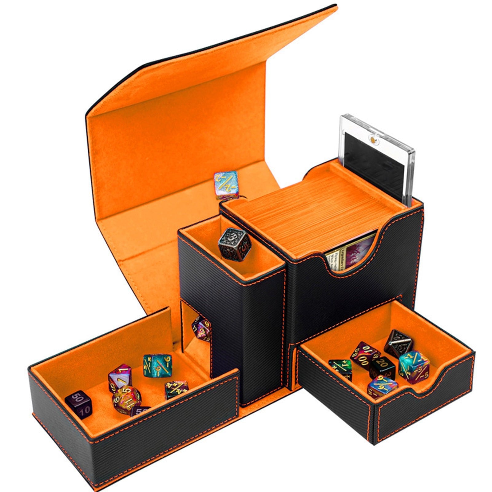 PU Leather Card Box with Dice Tray | Trading Card Storage Box for MTG, Pokemon, DnD, and Board Games - Bear Dice