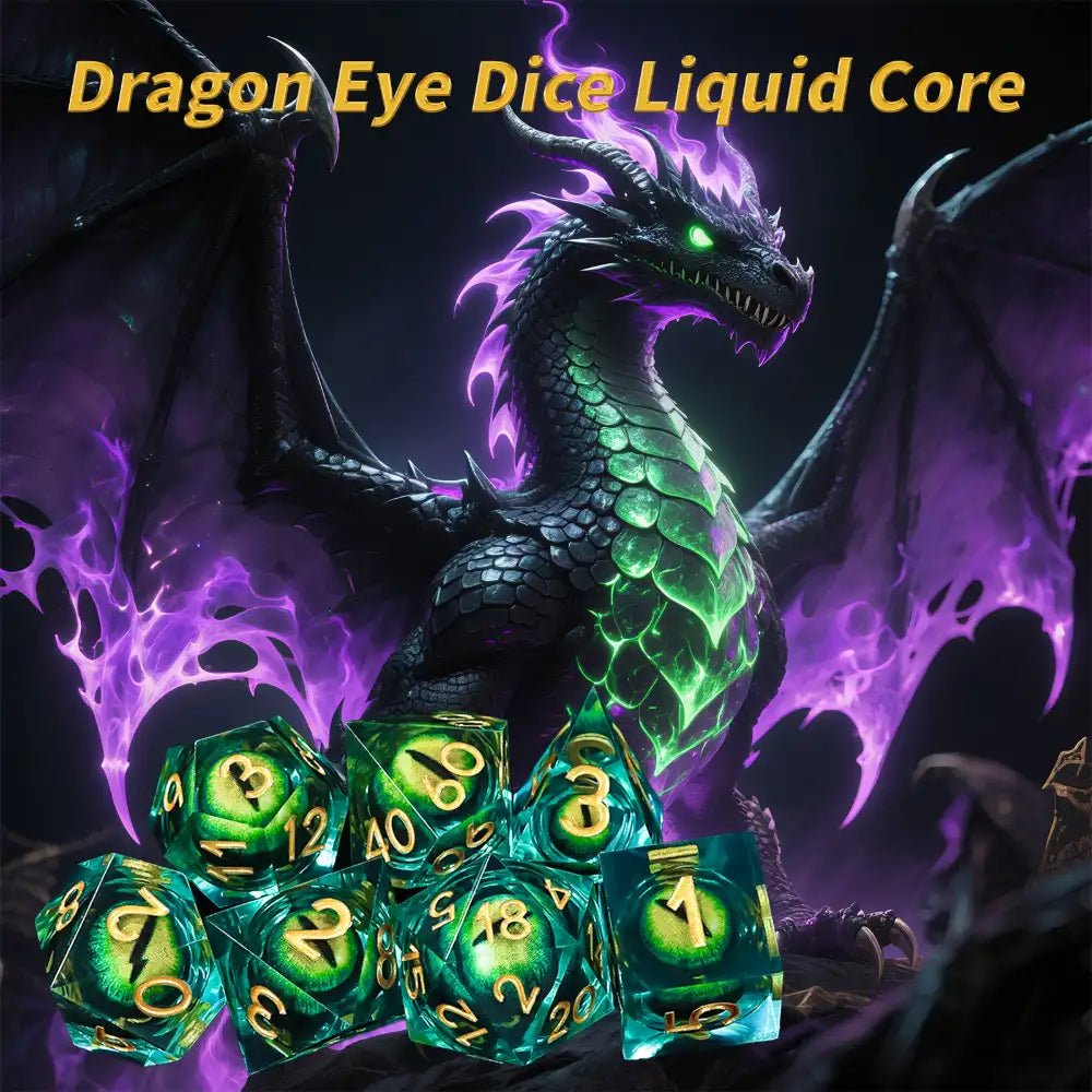 Purple transparent resin liquid core dragon eye DND dice set + Blue Font - Bear Dice