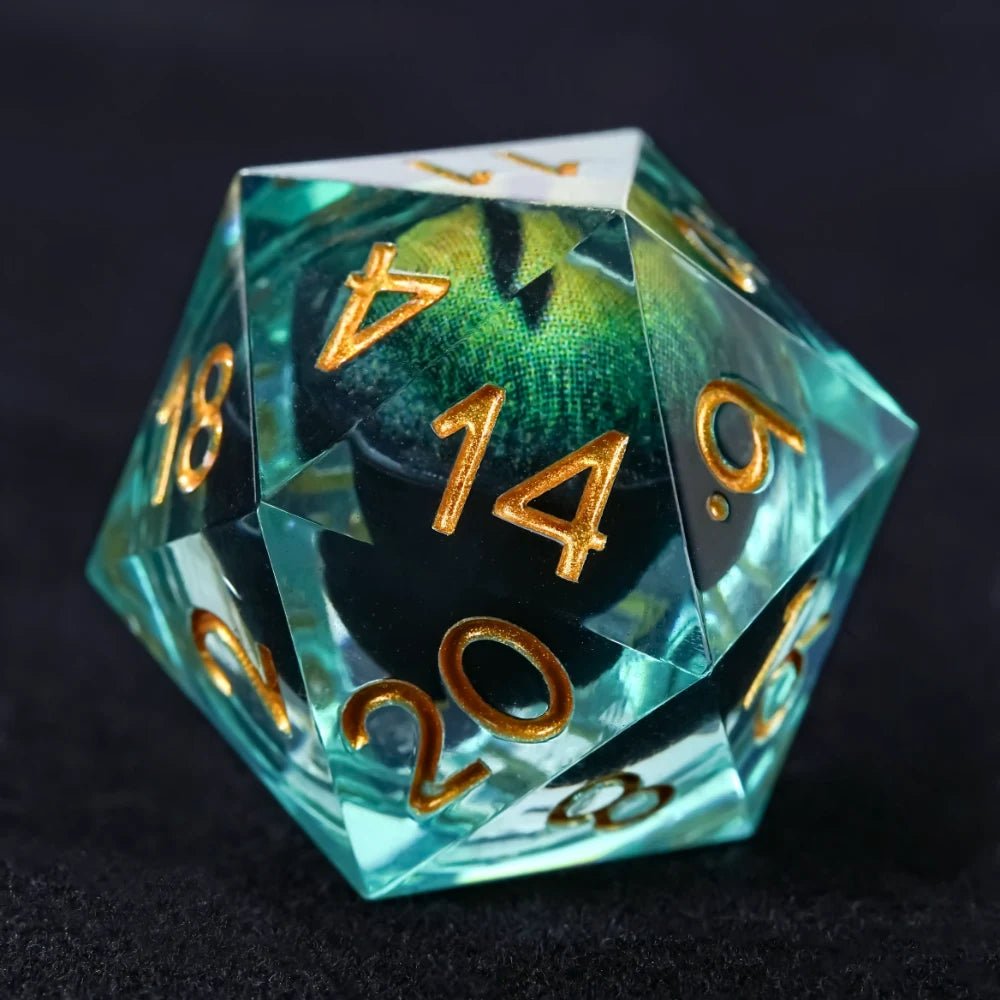 Purple transparent resin liquid core dragon eye DND dice set + Blue Font - Bear Dice