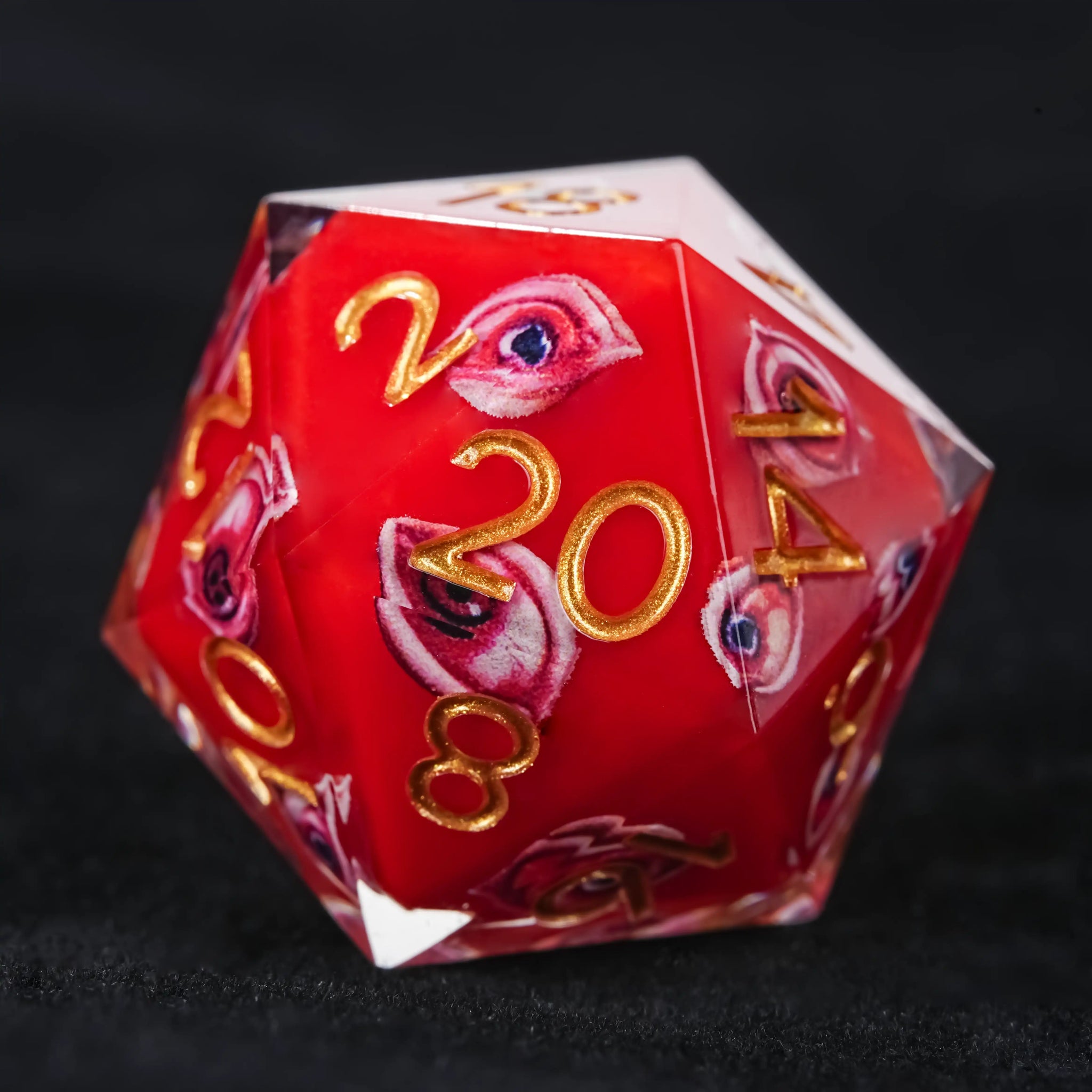 Red Eye Resin Dice Set with Gold Numbers - RPG DND - Bear Dice