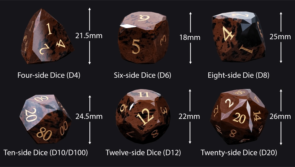 Reddish - brown Natural Gemstone DND Dice Set | Diamond Cut Gold Font RPG Dice - Bear Dice