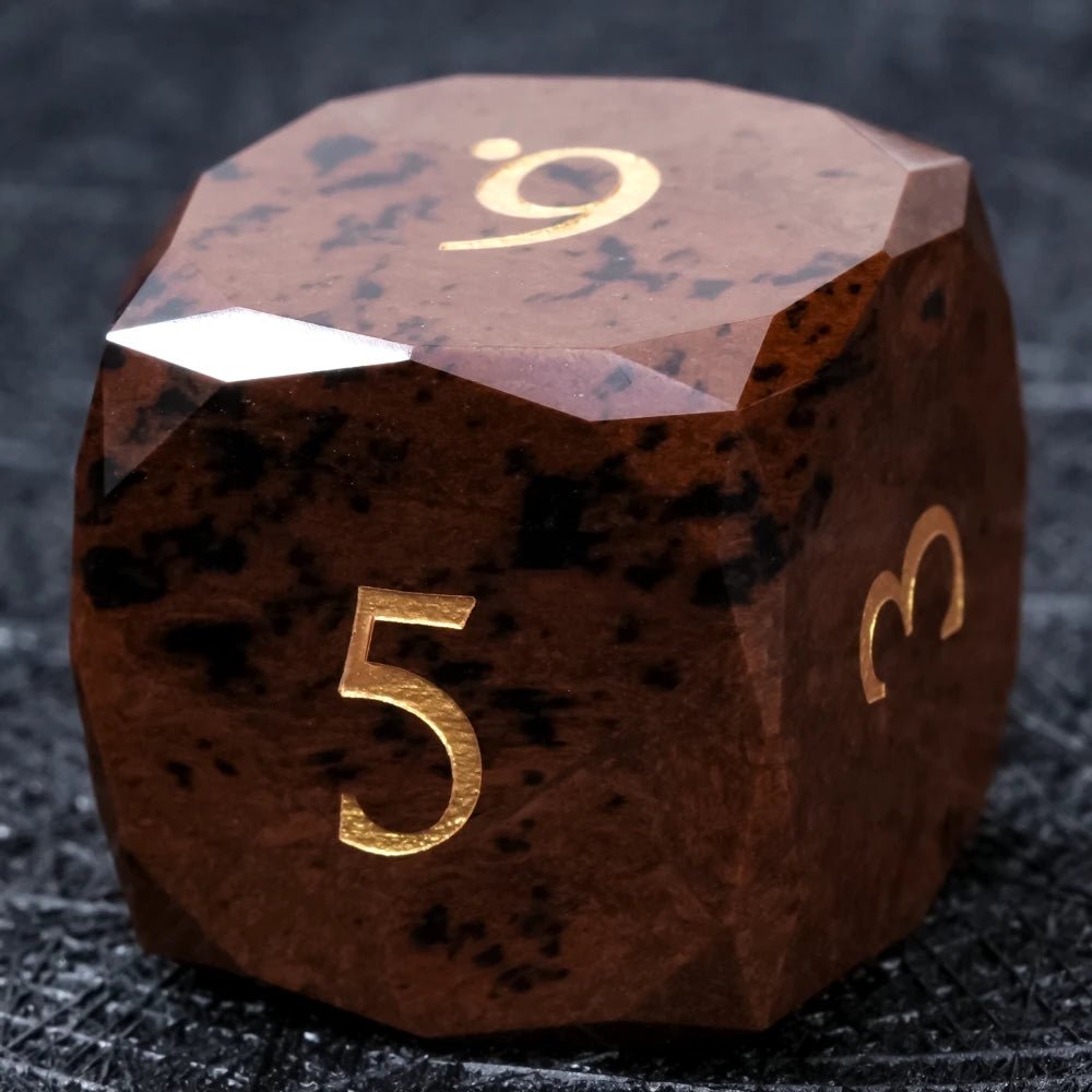 Reddish - brown Natural Gemstone DND Dice Set | Diamond Cut Gold Font RPG Dice - Bear Dice