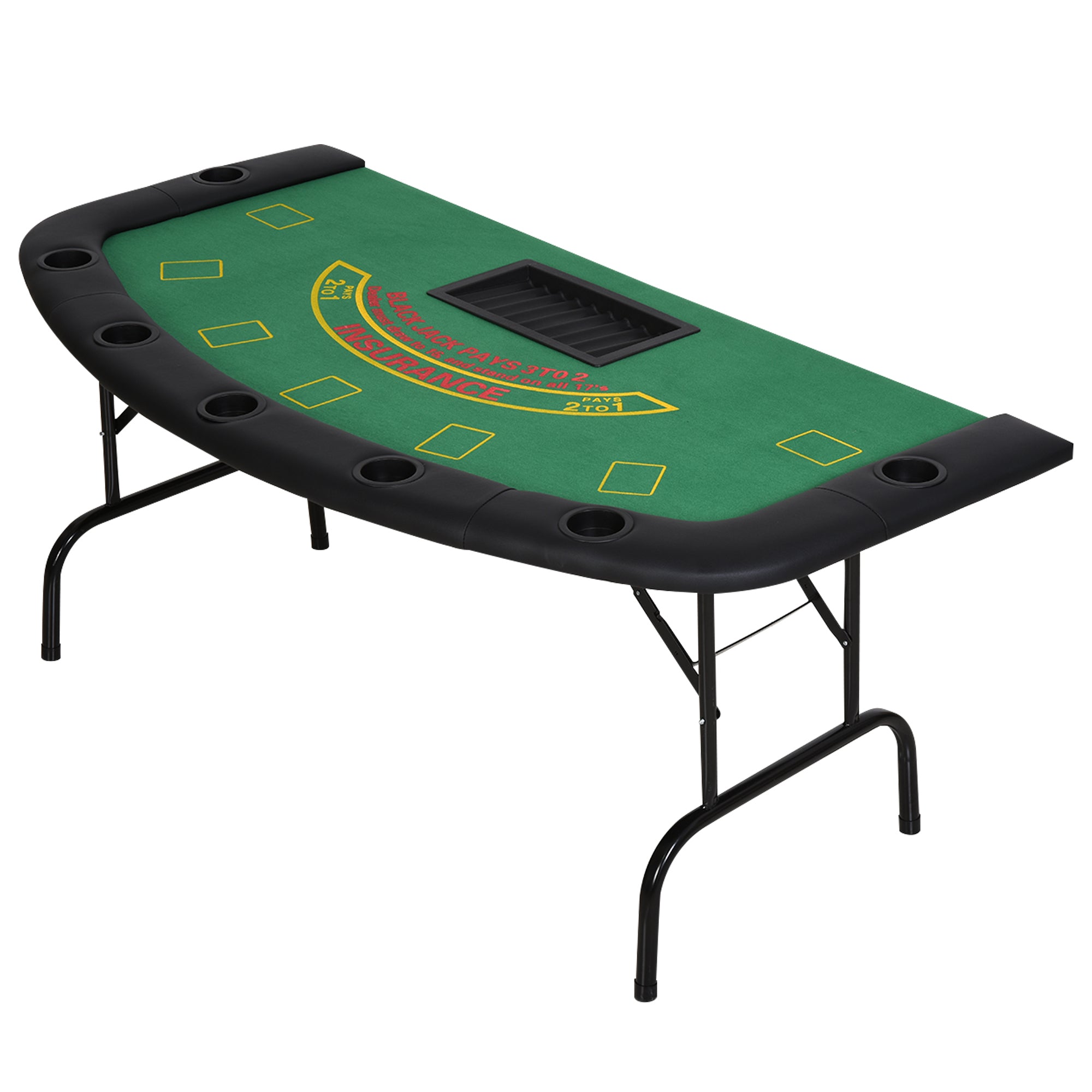 Semi-Oval Green Felt 7-Player Blackjack Table – Full Side View | Bear Dice