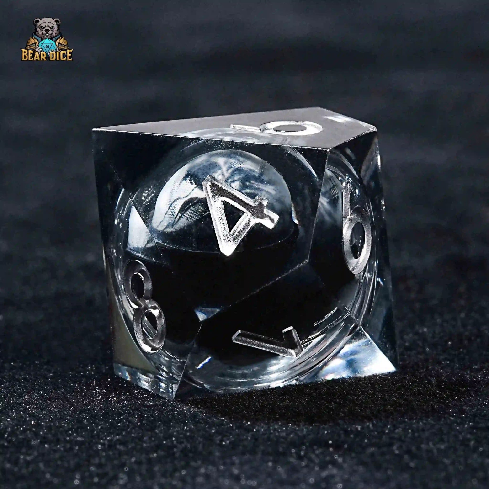 Shadow Skull D10 Dice Black Translucent Resin 10 Sided Dice - Bear Dice