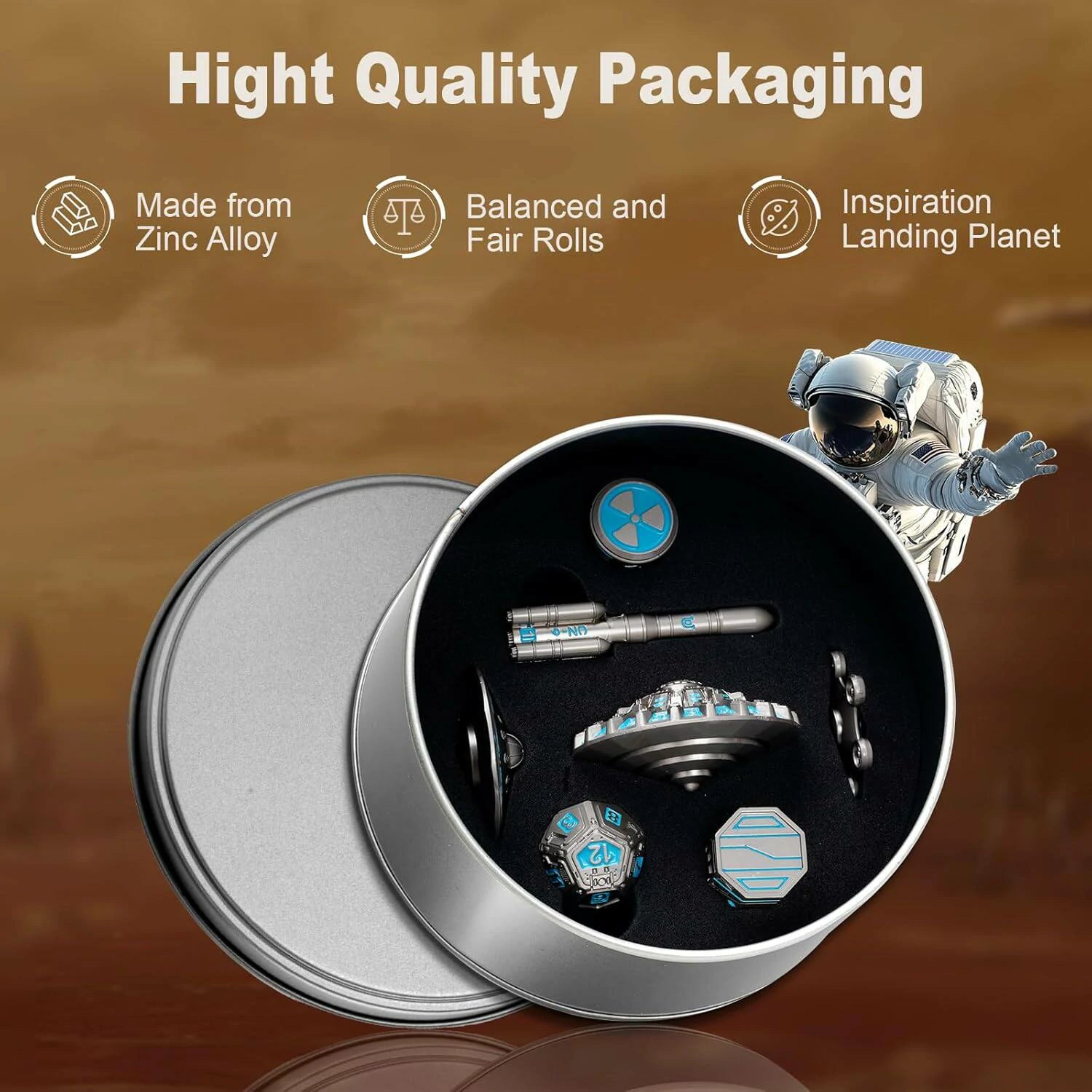 Space Rocket & Station Metal Dice Set | Sci-Fi Metal Dice for RPG