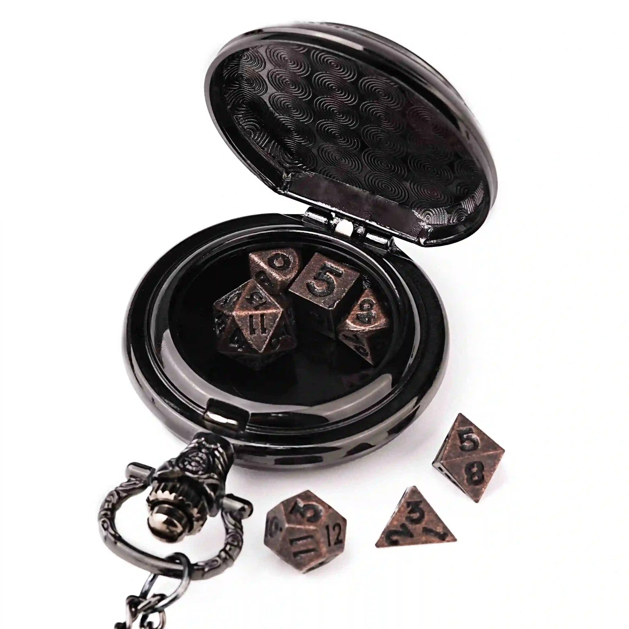 Steampunk DND Metal Dice Black Wolf Necklace | Two - in - one & Pocket Watch - Bear Dice
