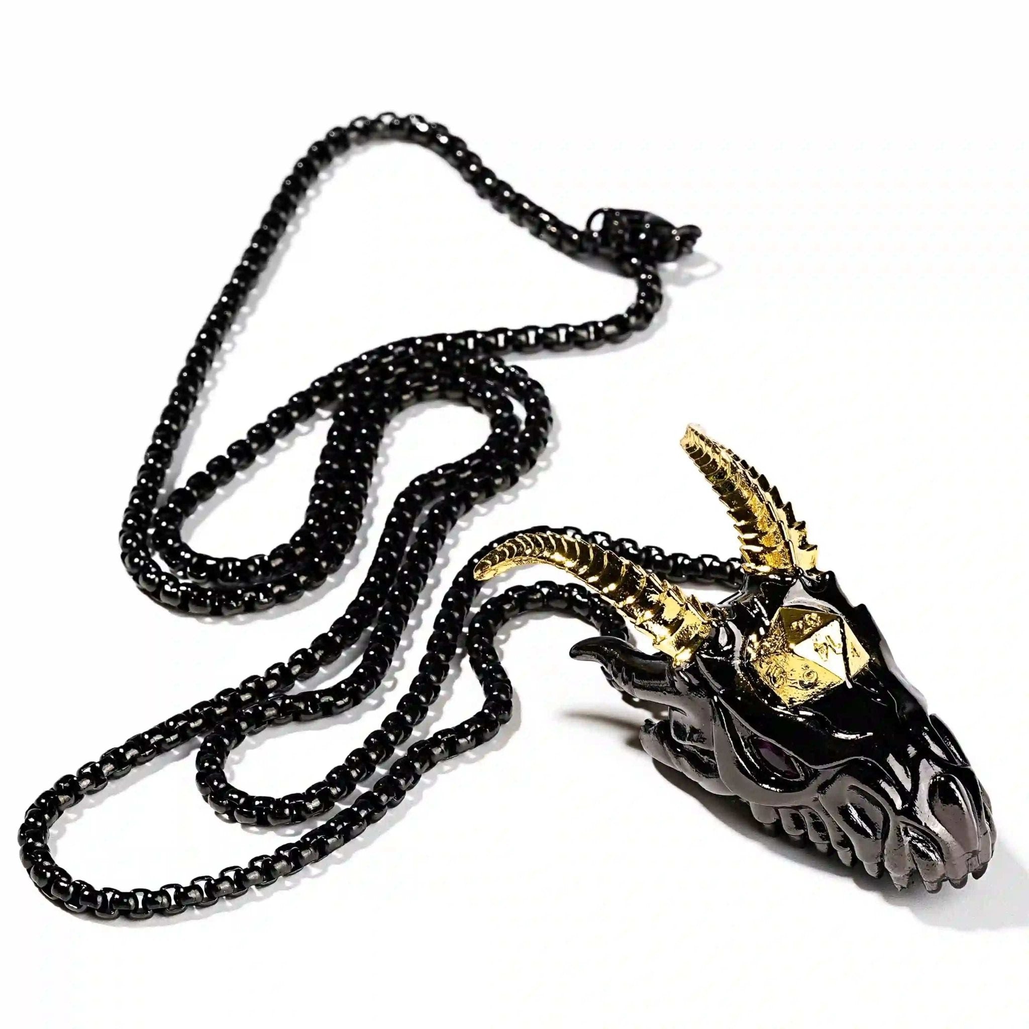 Super cool metal black dragon head dice necklace +mini metal dice set - Bear Dice