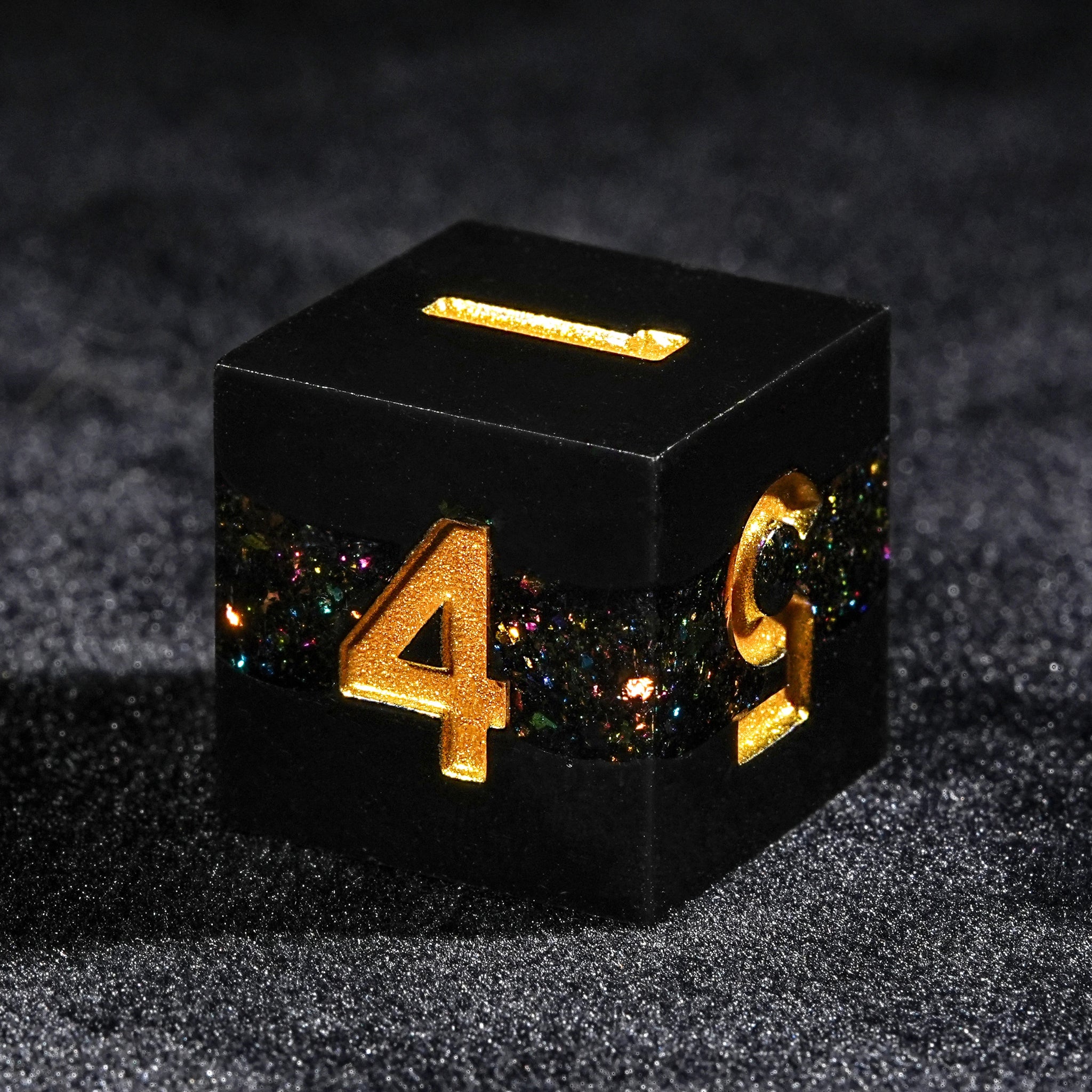 Tri - Color Gold Vein - Black resin dnd dice set + gold lettering - Bear Dice