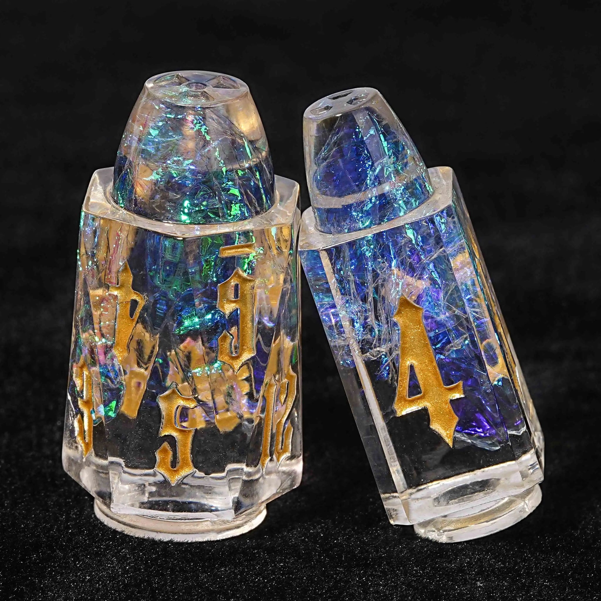 Unique Bullet Shaped Clear Resin DND Dice Set + Gold Characters - Bear Dice