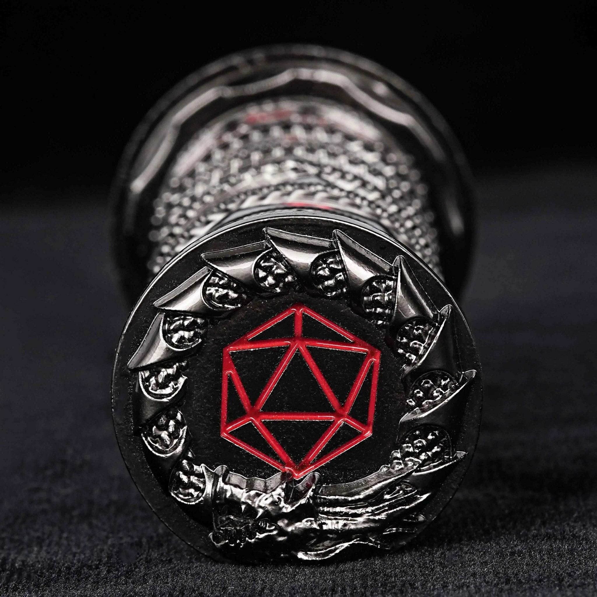Unique dice tower spinner: black cylinder multi - layer rotating metal dnd dice + red numbers - Bear Dice