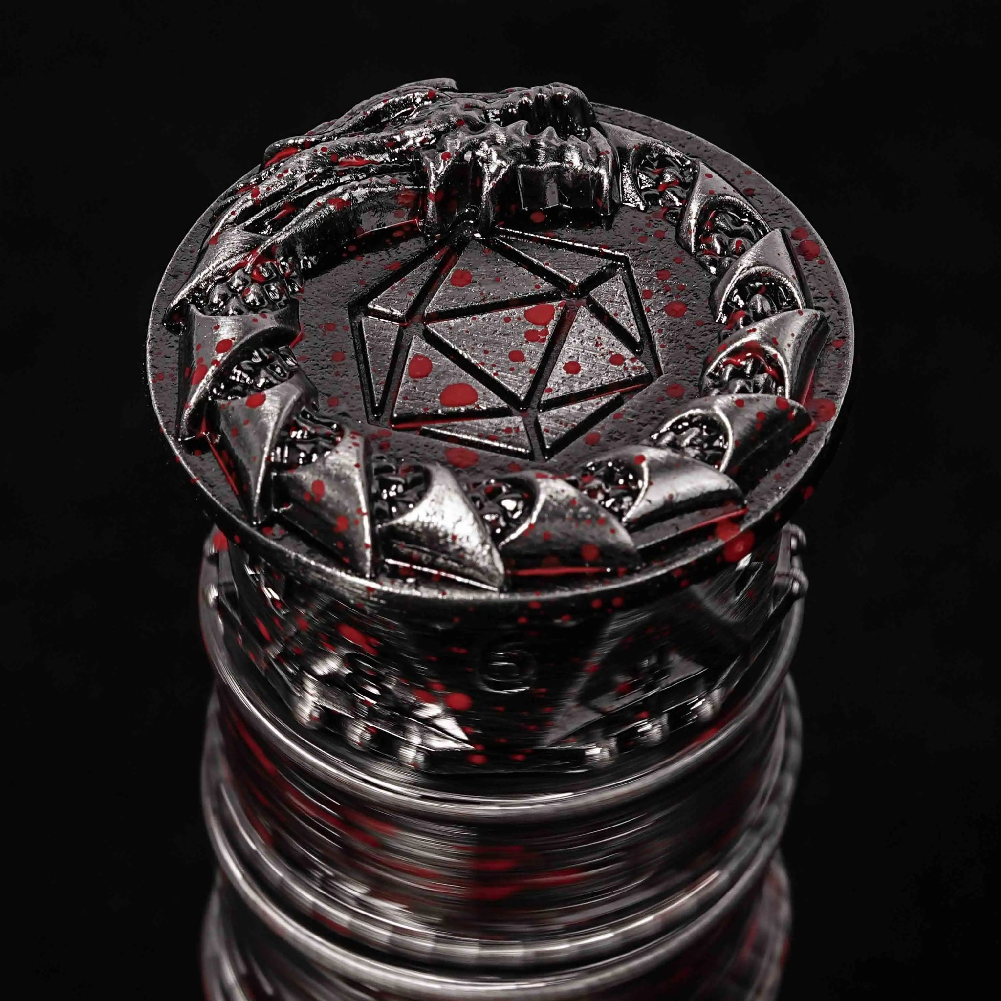 Unique dice tower spinner: black cylinder multi - layer rotating metal dnd dice + red numbers - Bear Dice