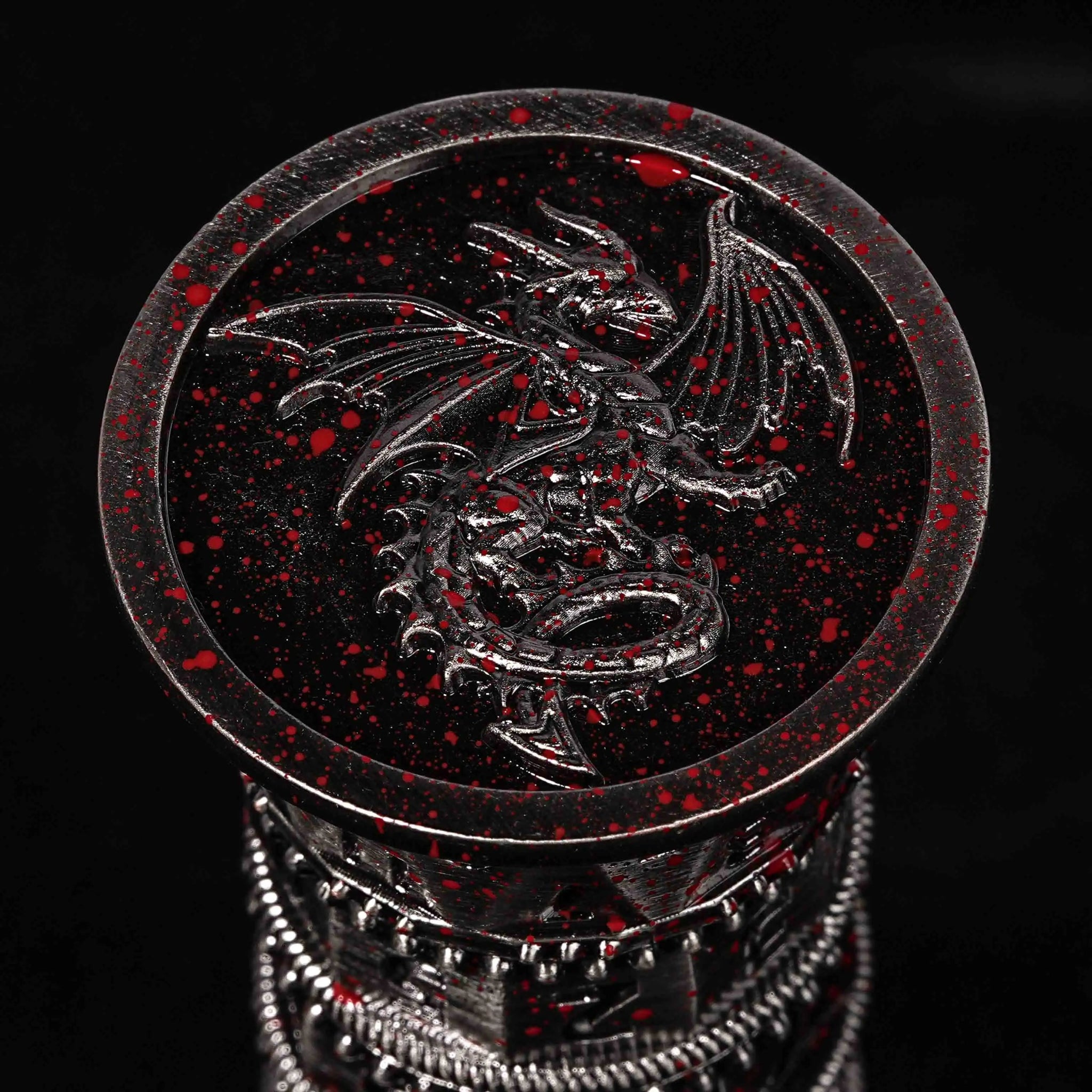 Unique dice tower spinner: black cylinder multi - layer rotating metal dnd dice + red numbers - Bear Dice