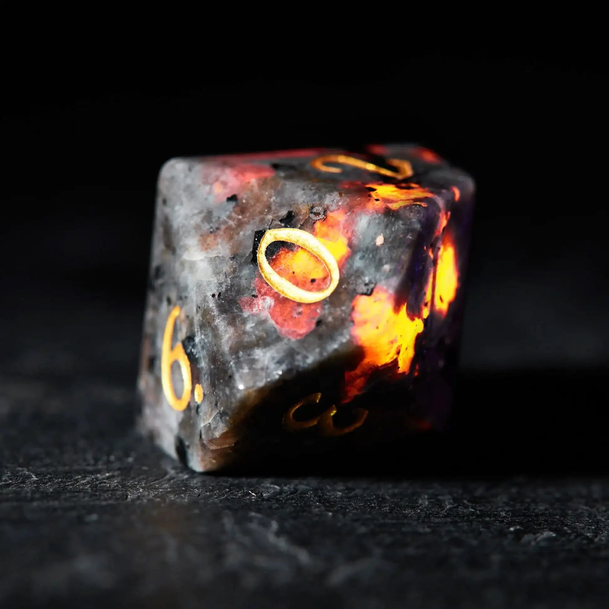 Unique Flame Stone Dice: The color of volcanic lava DND Gemstone Dice Set - Bear Dice