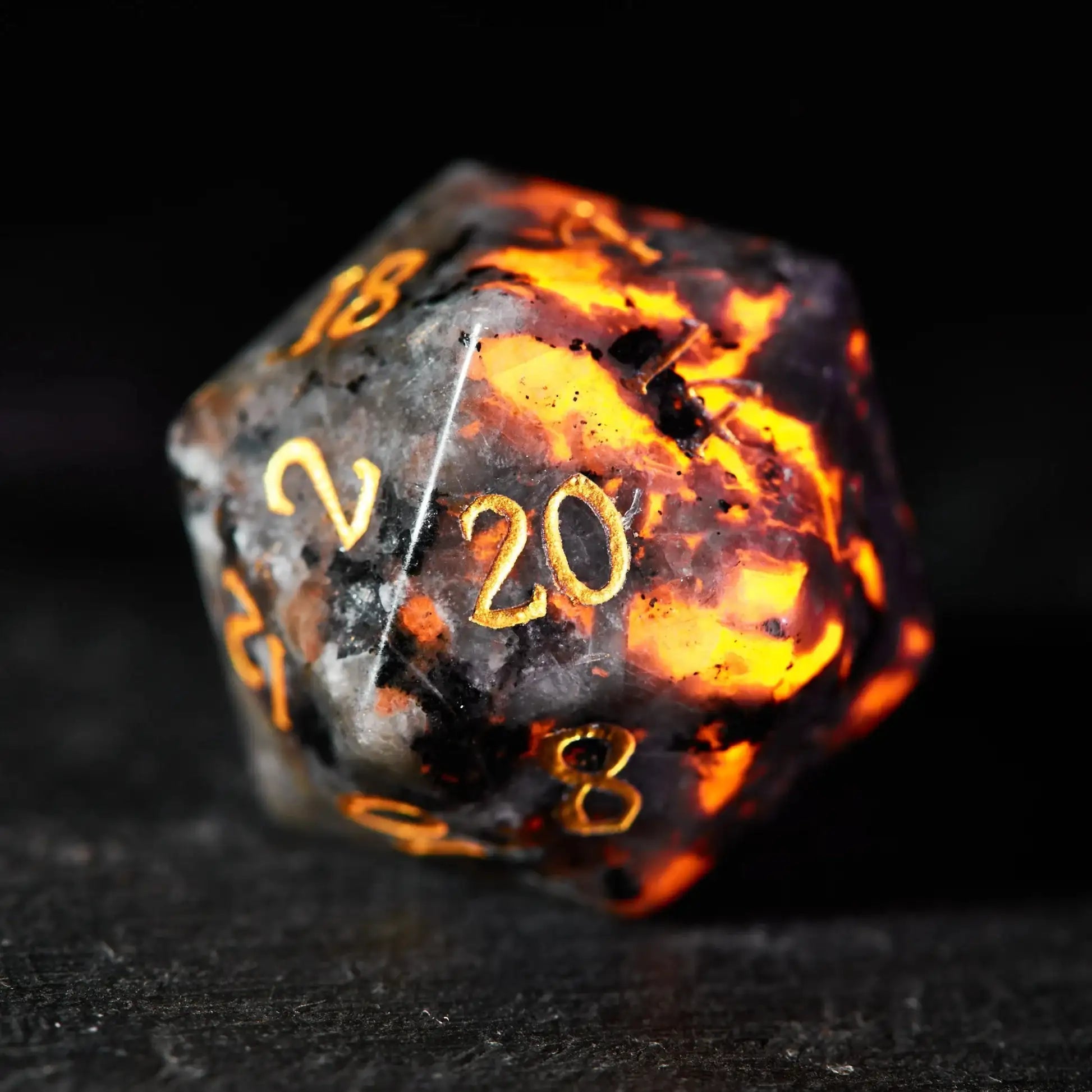 Unique Flame Stone Dice: The color of volcanic lava DND Gemstone Dice Set - Bear Dice