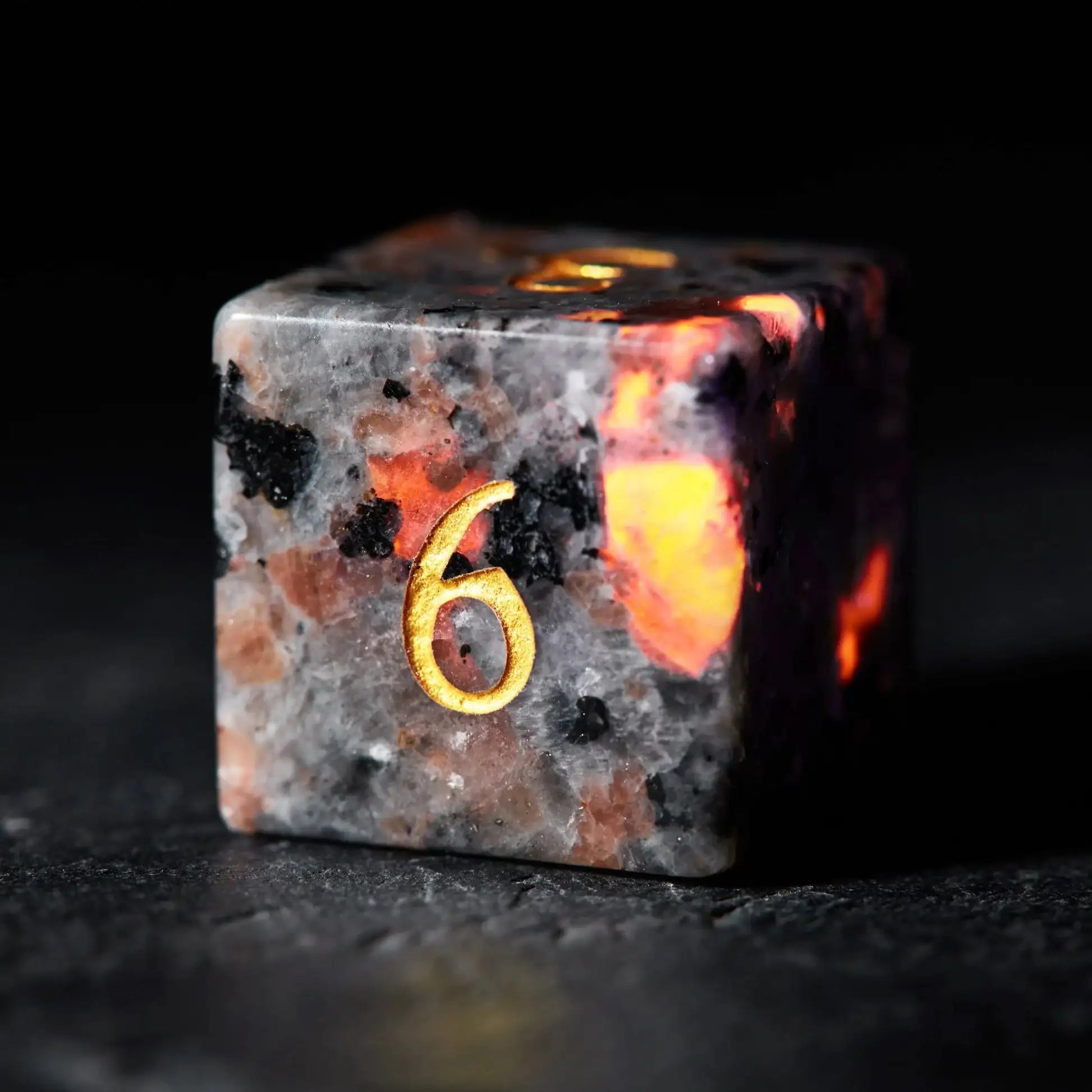 Unique Flame Stone Dice: The color of volcanic lava DND Gemstone Dice Set - Bear Dice