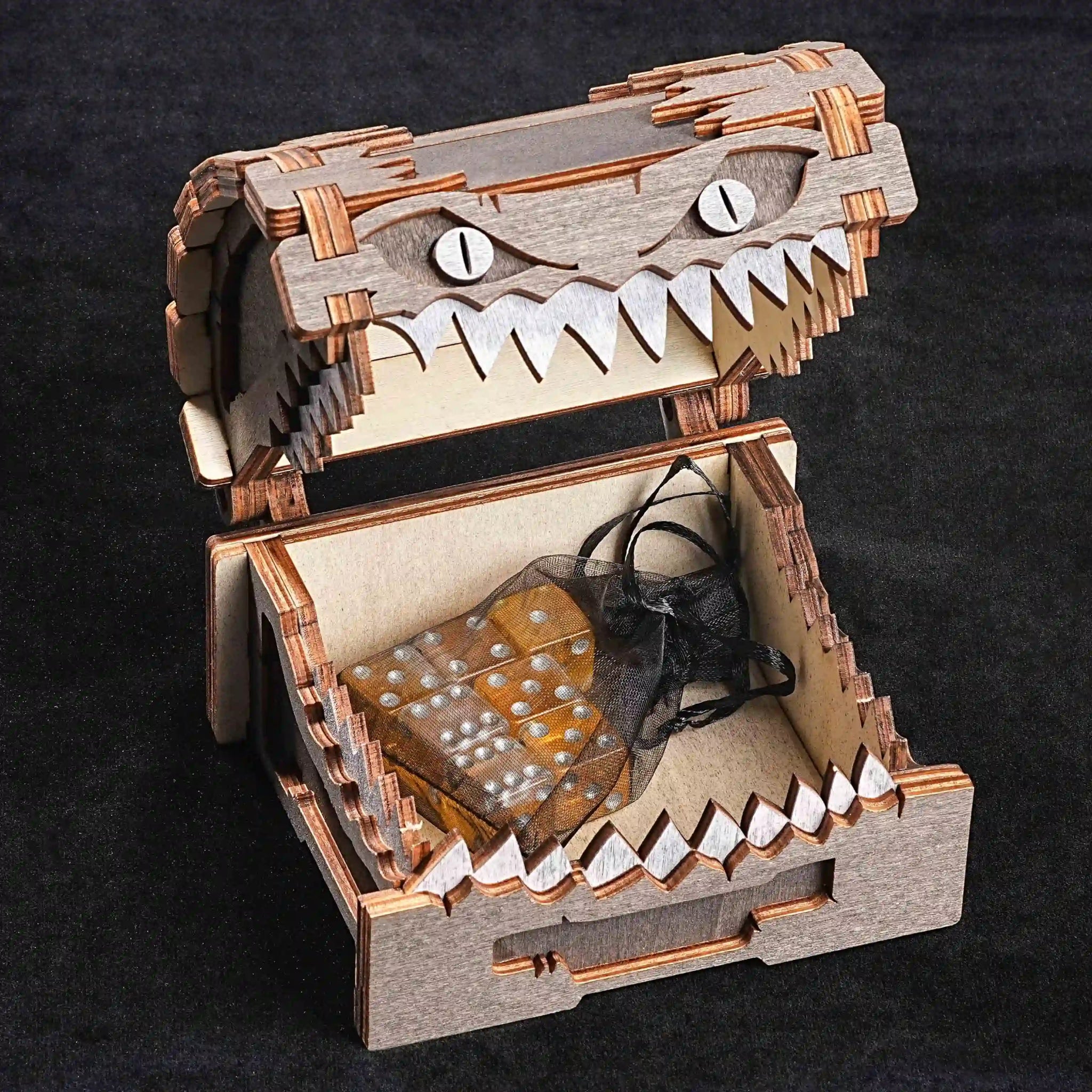 Unique Sawtooth Monster Dice Organizer - Wooden DND Dice Storage Box - DND Monster Gift - Bear Dice