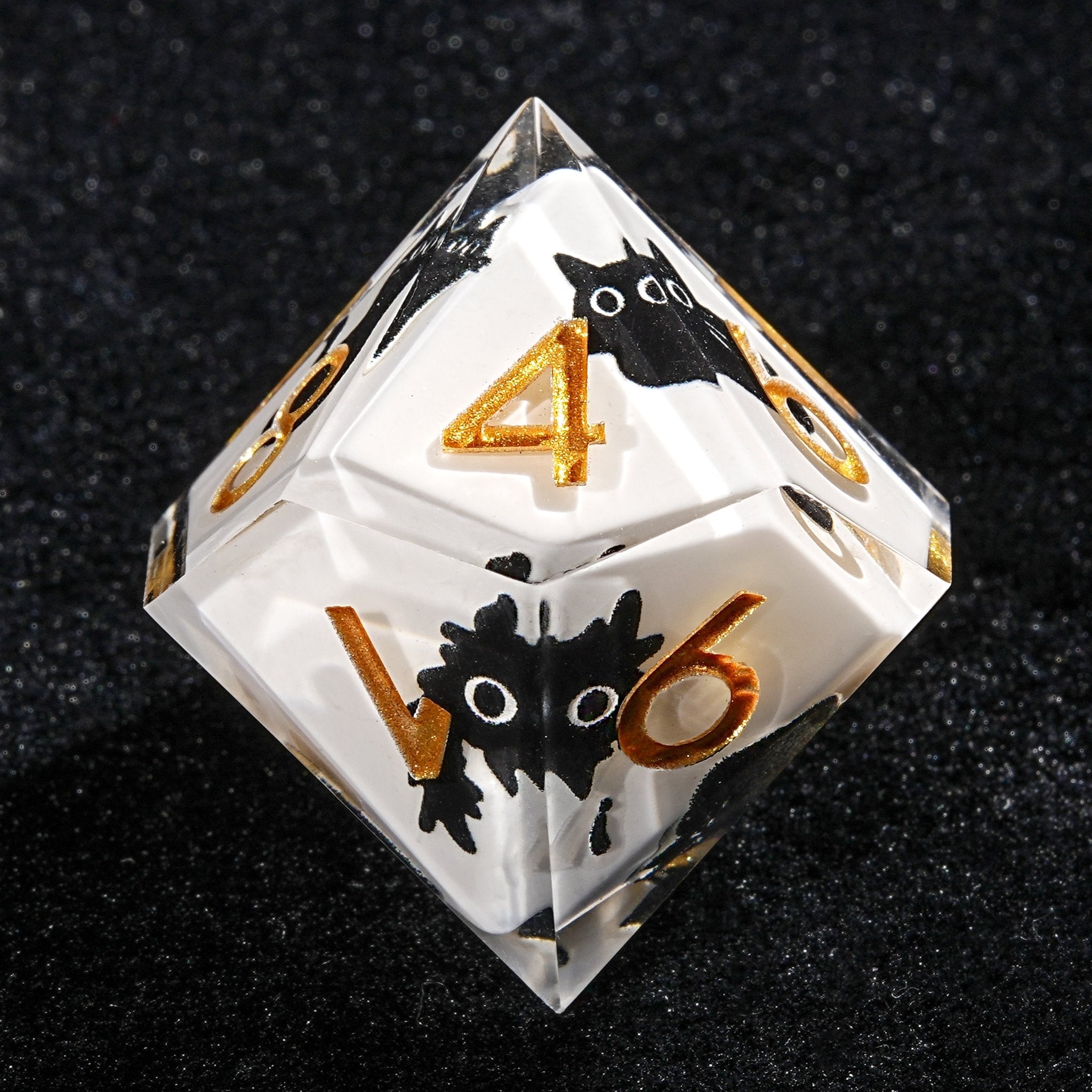 Unique White Resin Black Cat DND Dice Set + Gold Font - Bear Dice