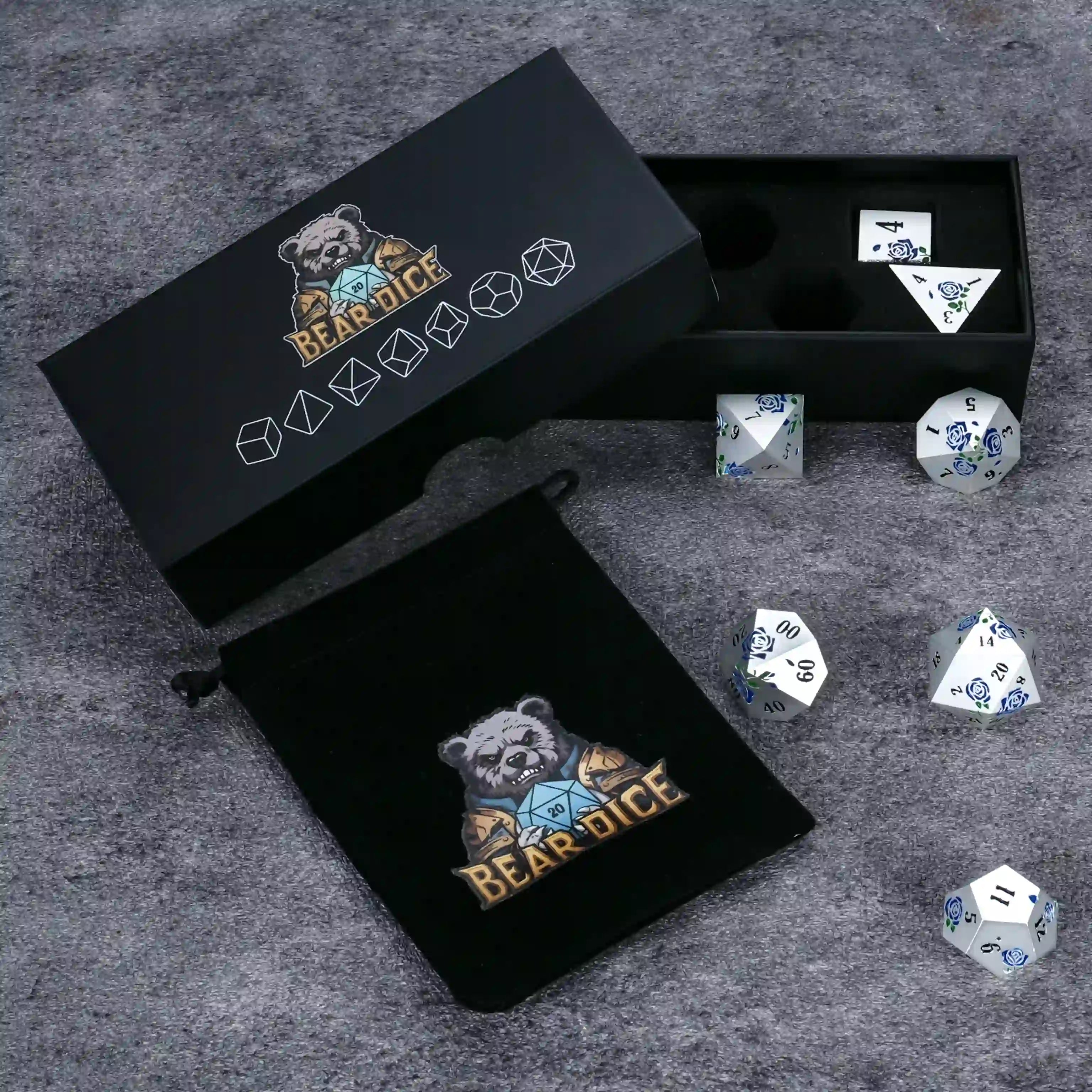 Valentine's Day DND Dice Gift - Rose Metal Dice Set - Bear Dice
