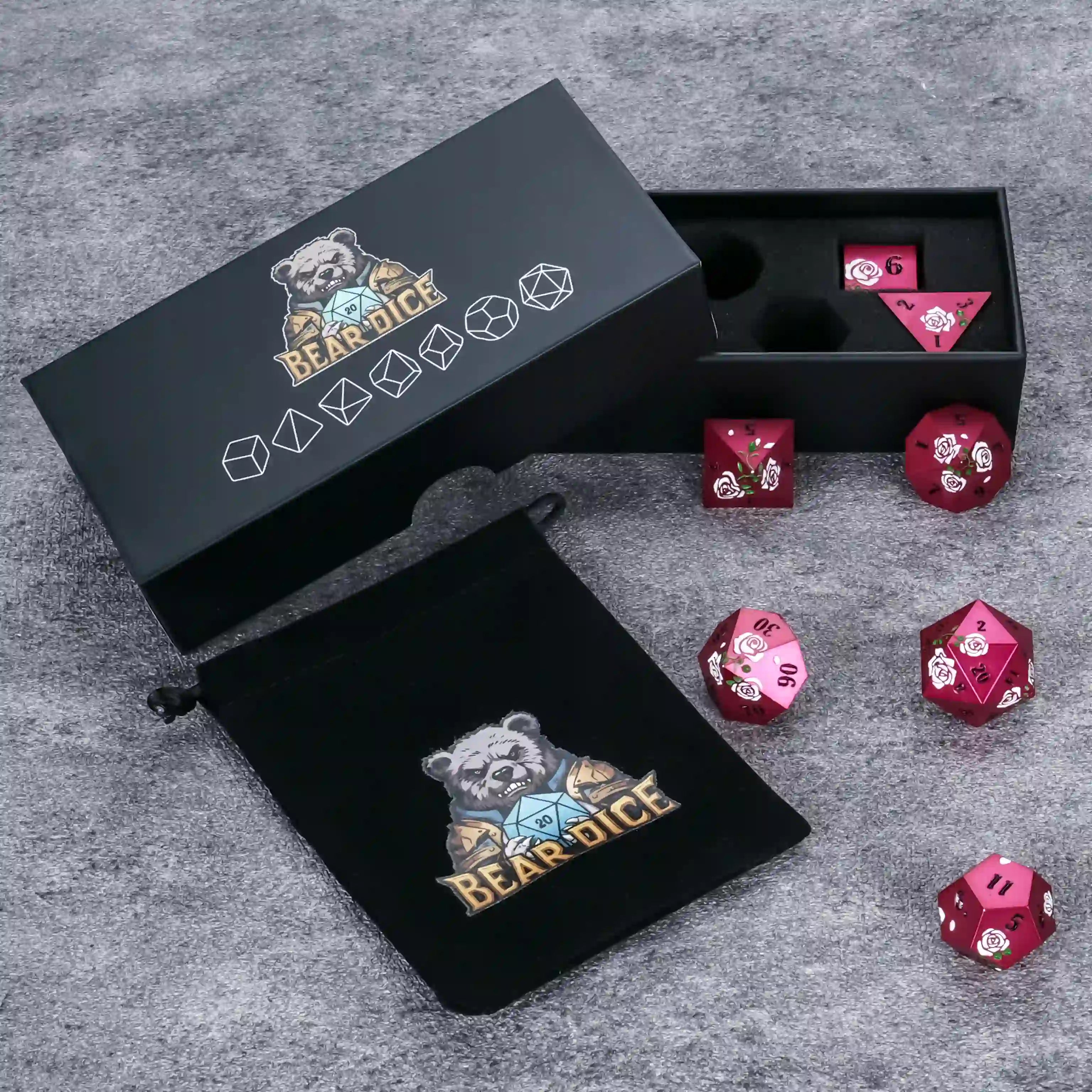 Valentine's Day DND Dice Gift - Rose Metal Dice Set - Bear Dice