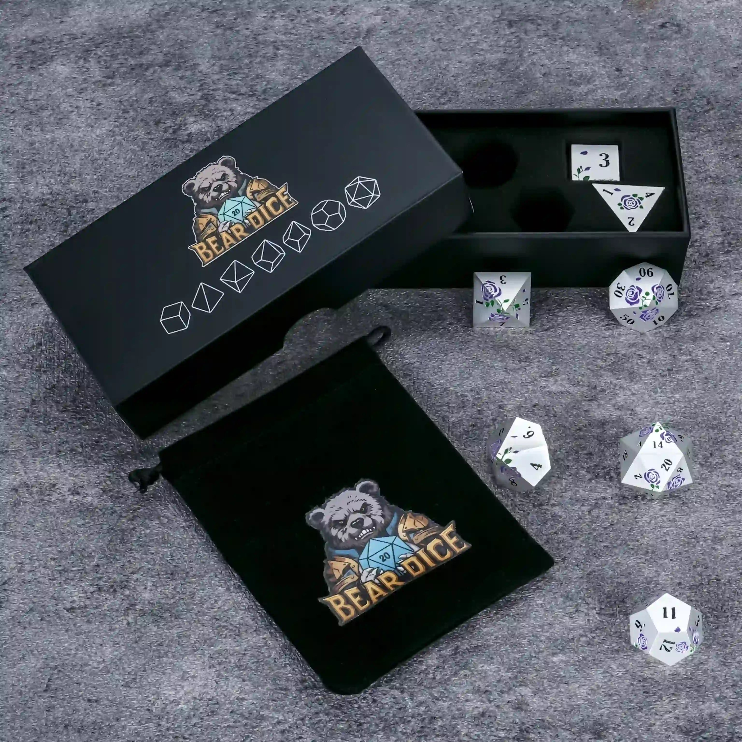 Valentine's Day DND Dice Gift - Rose Metal Dice Set - Bear Dice