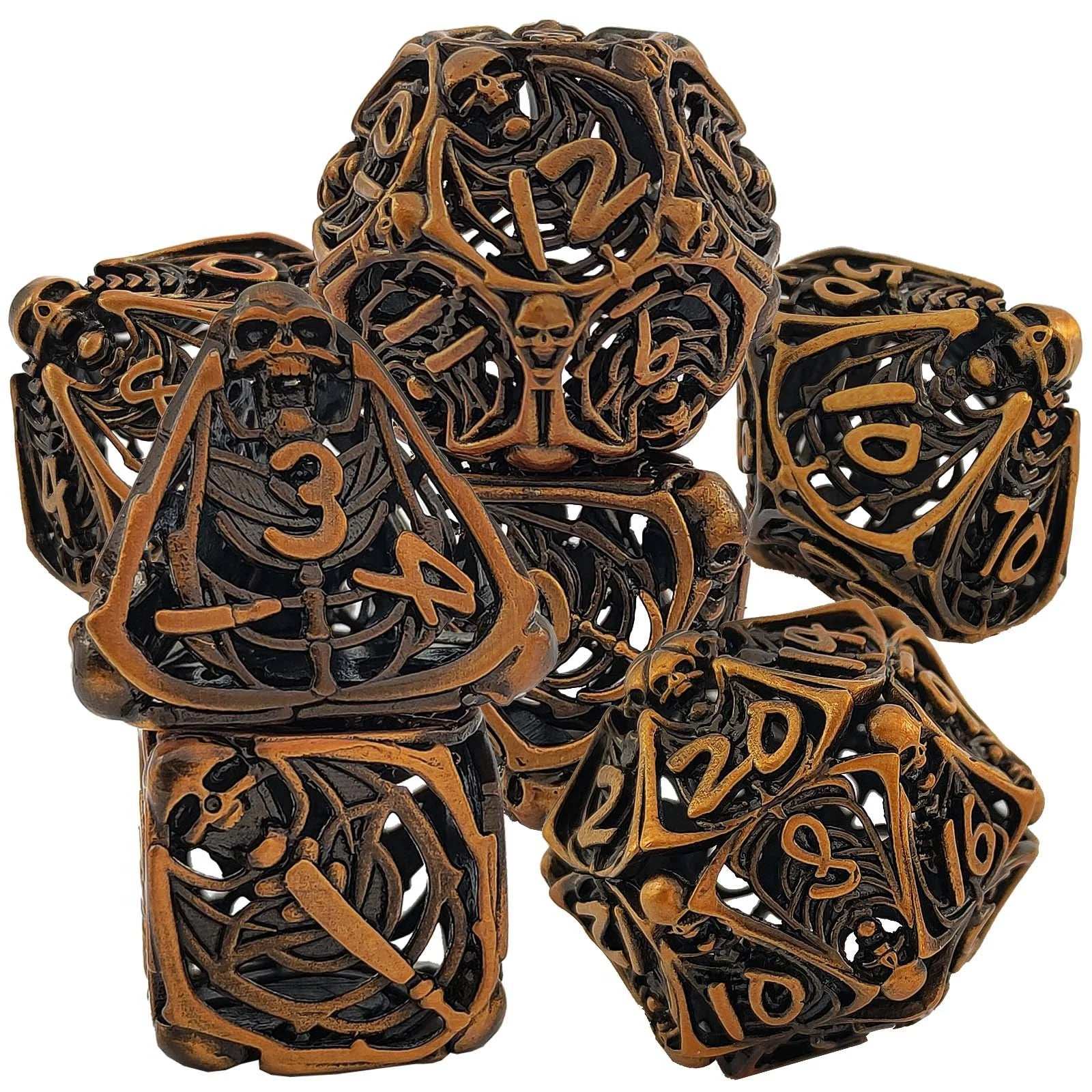 Vintage Brass Skull Metal Hollow DND Dice Set - Bear Dice