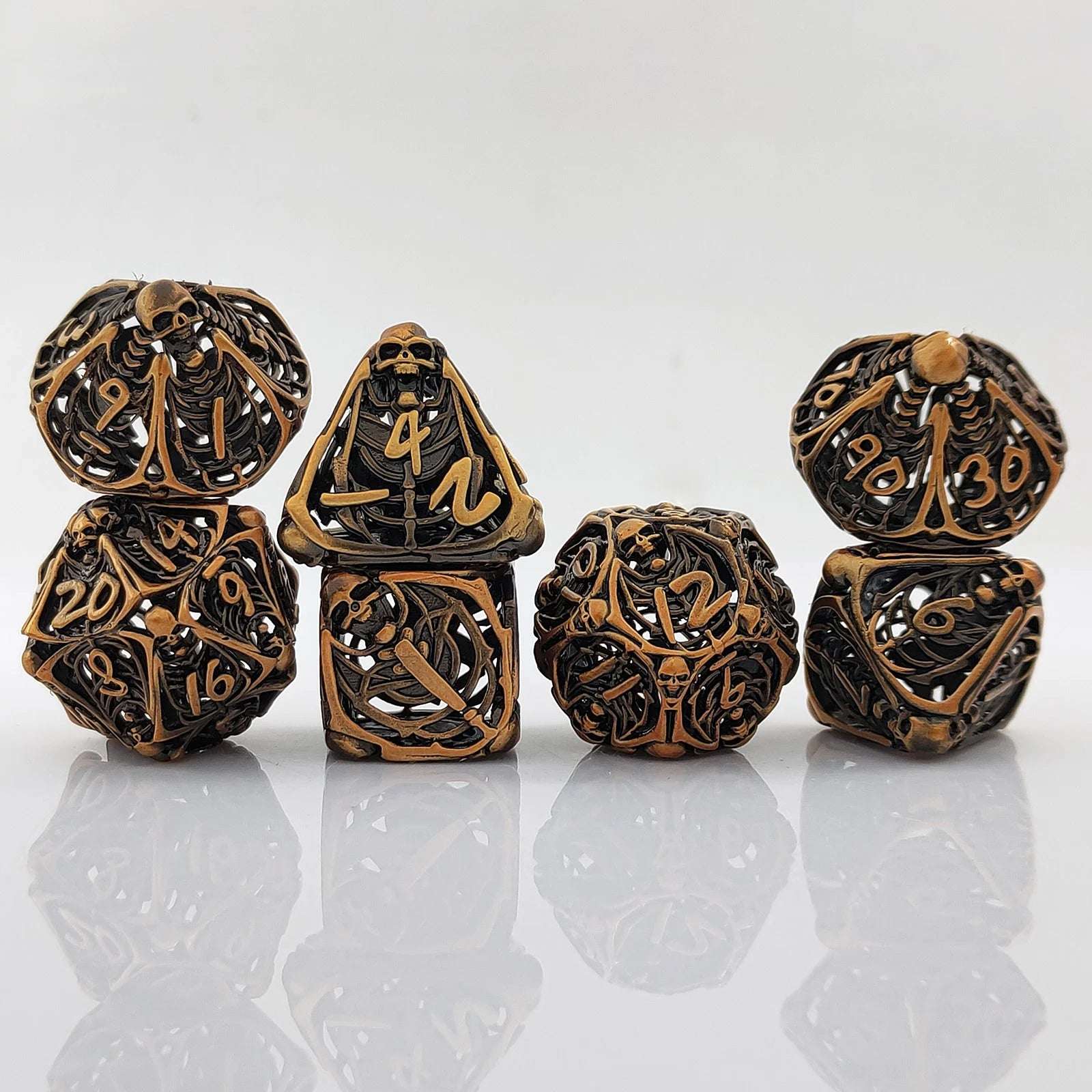 Vintage Brass Skull Metal Hollow DND Dice Set - Bear Dice