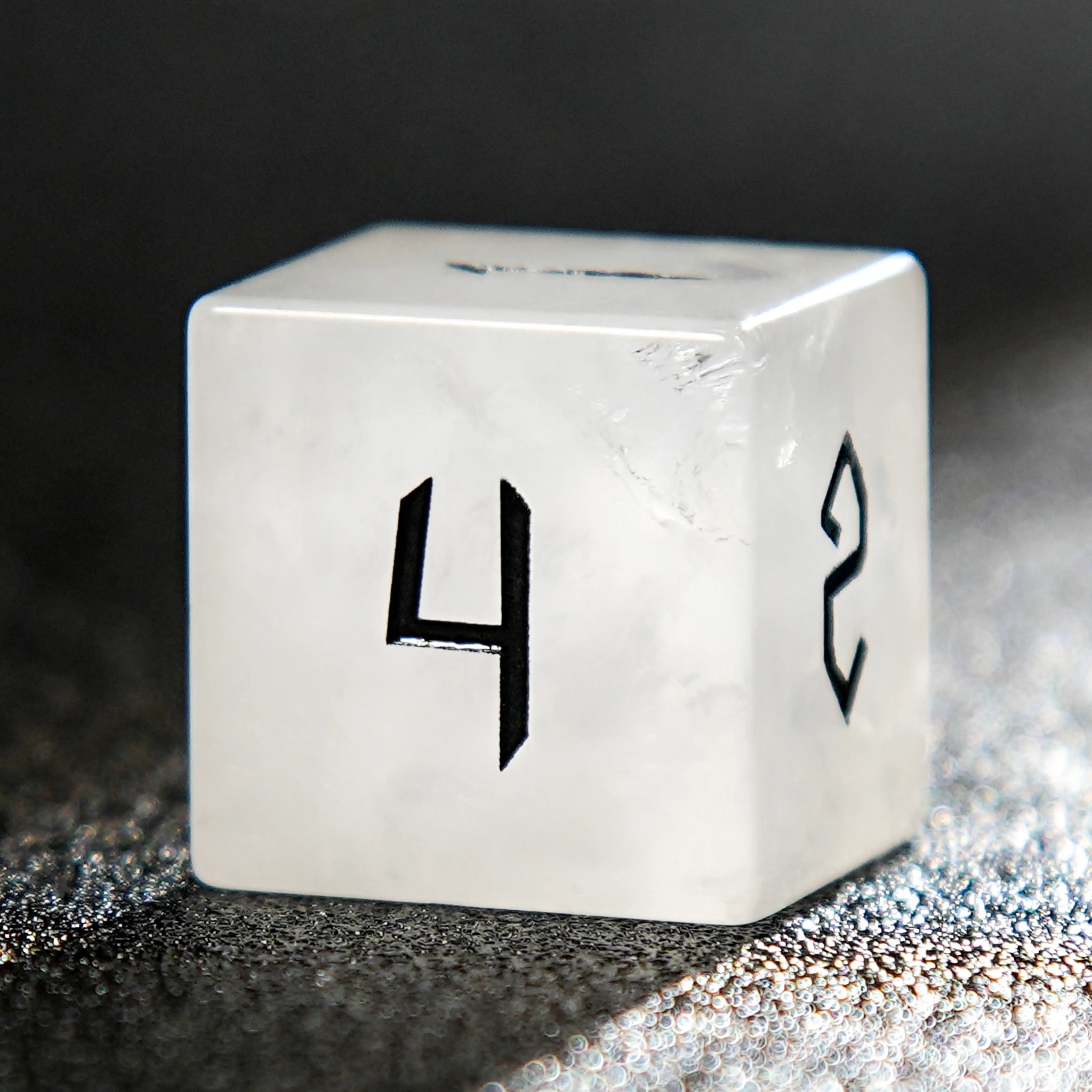 White crystal Black lettered gem D&D dice set - Bear Dice