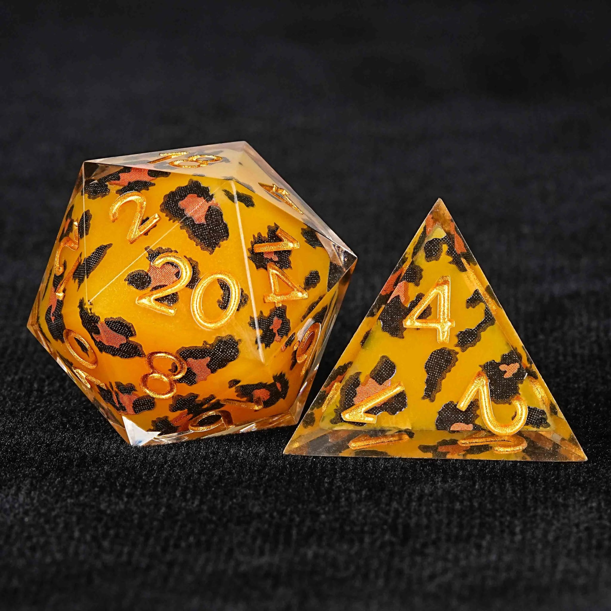 Wild Orange Panther Resin D&D Dice Set - Bear Dice
