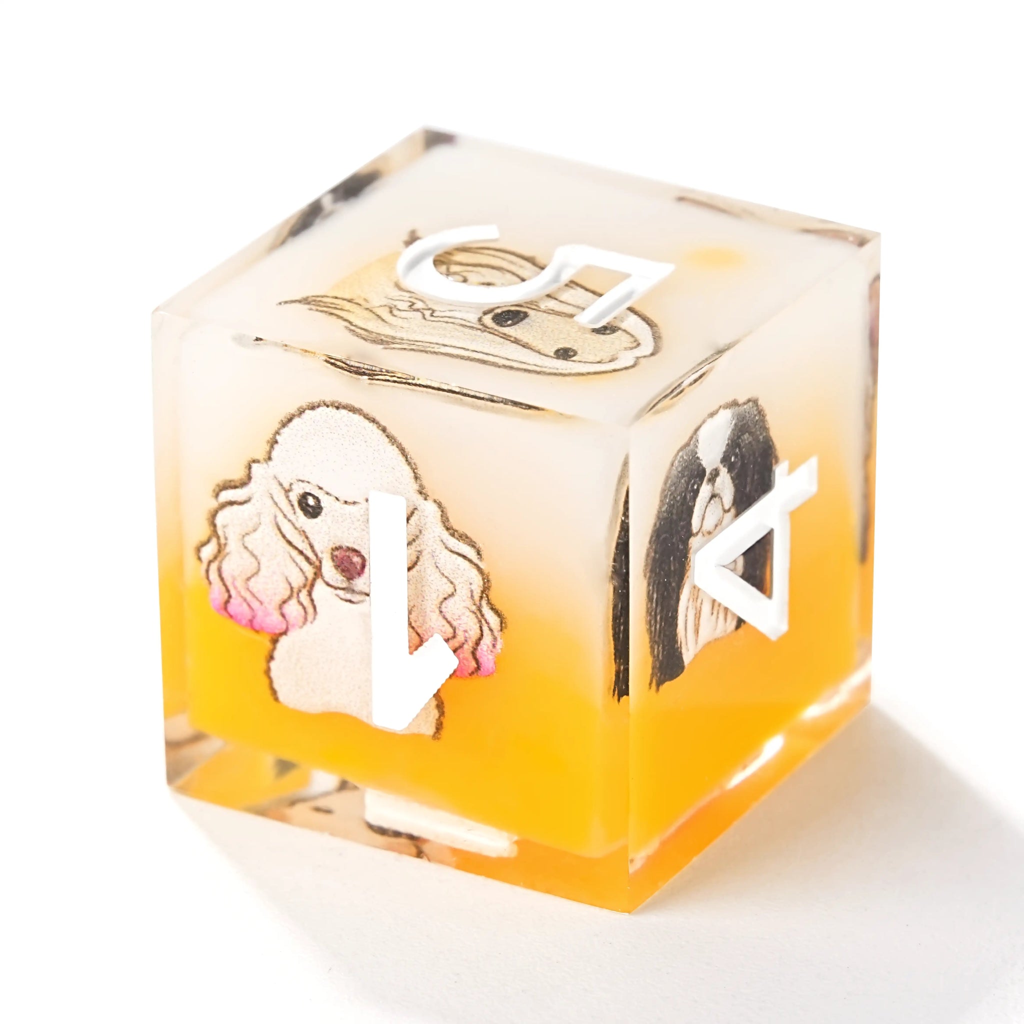 Yellow and white resin cute pet anime dog team polyhedral dice set + white numbers - Bear Dice