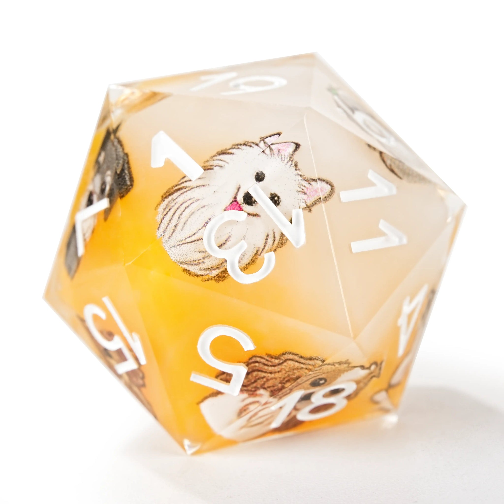 Yellow and white resin cute pet anime dog team polyhedral dice set + white numbers - Bear Dice
