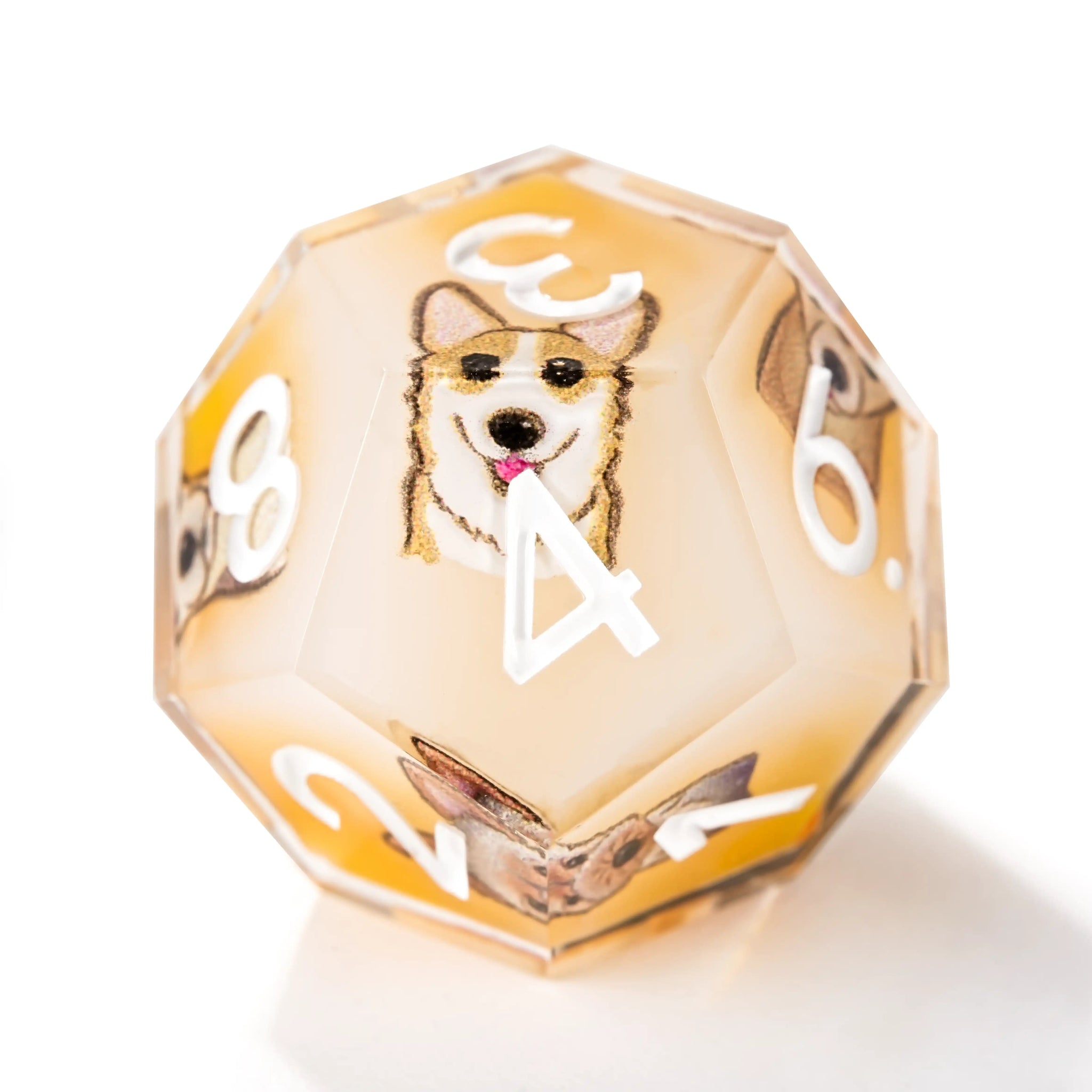 Yellow and white resin cute pet anime dog team polyhedral dice set + white numbers - Bear Dice