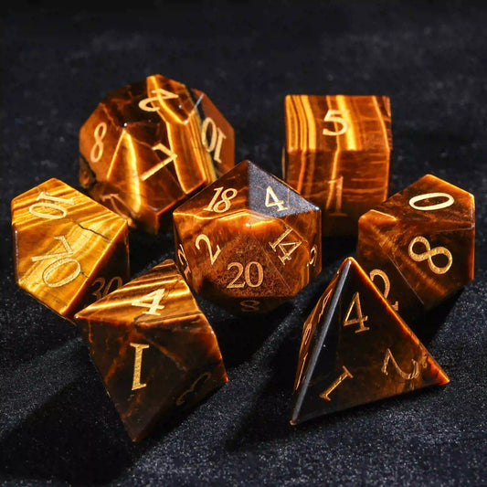 Handcrafted Tiger Eye Gem DND Dice Set | Bear Dice