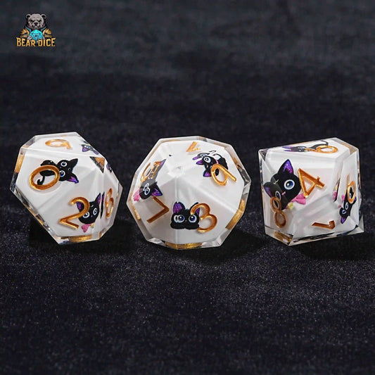 D10 Big Eye Cat White Resin D&D Dice | Bear Dice