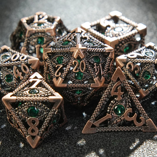 Unique Dragon Eye Emerald Hollow Metal Dice Set | Bear Dice