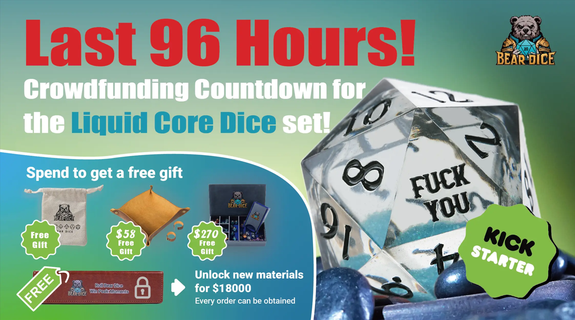 Blue Liquid Core Dice Crowdfunding Countdown