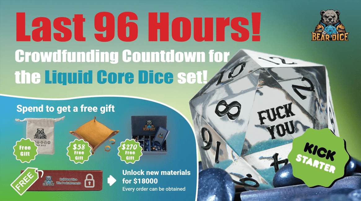 ⏳ Only 4 days left for the crowdfunding of liquid core dice! - Bear Dice
