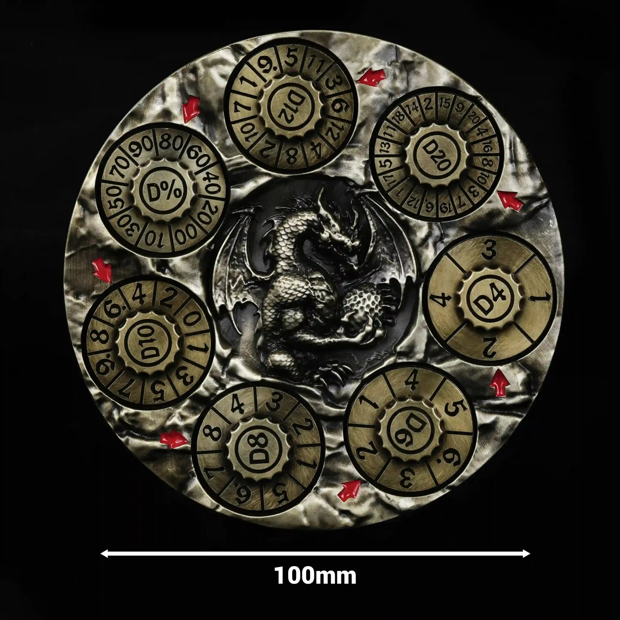 Unique Dice Spinner: 100mm 7-in-1 Metal 3D Embossed Dragon DND Spinner | Bear Dice