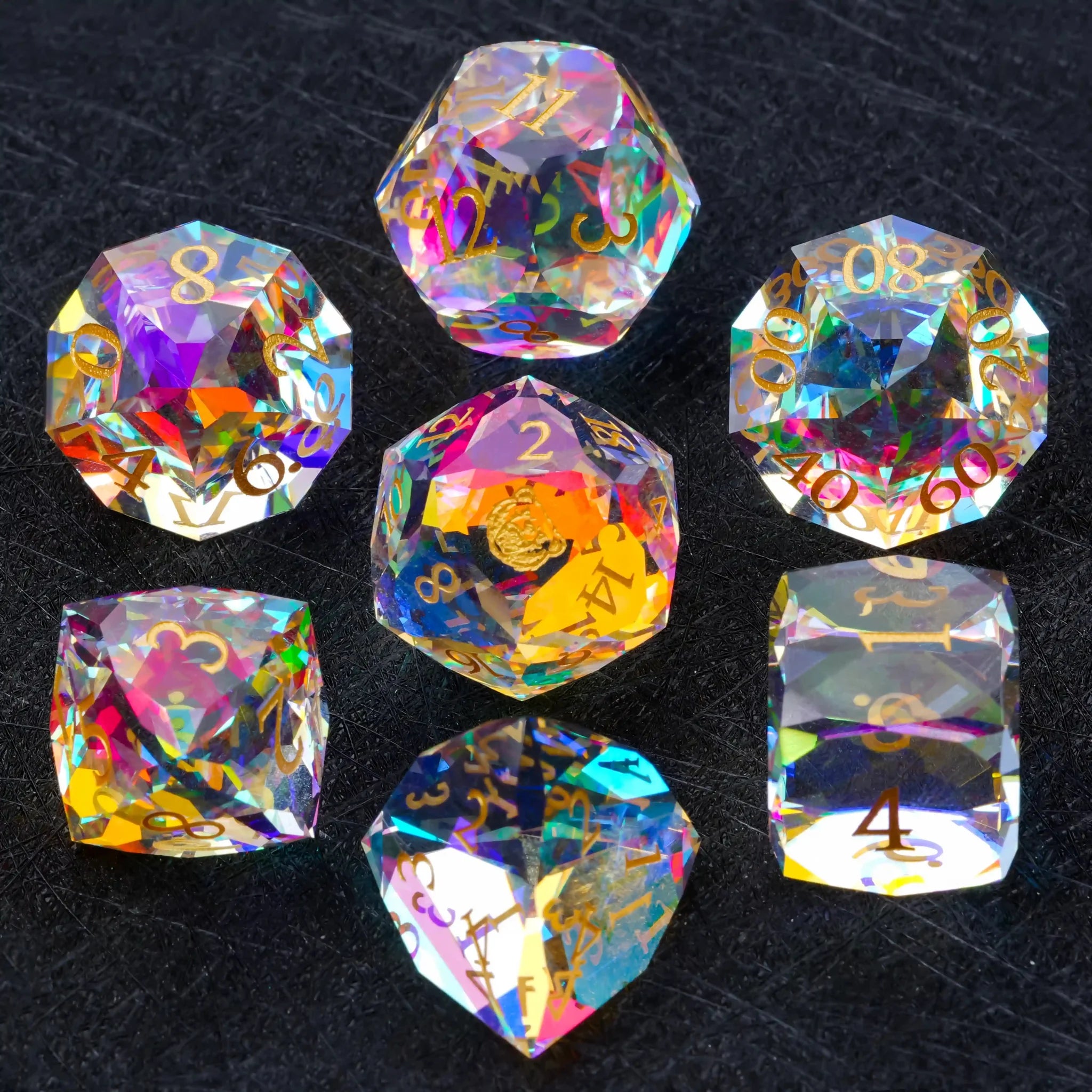 Bear Dice Faceted Prism DND Glass Dice Set + Gold Font - Bear Dice