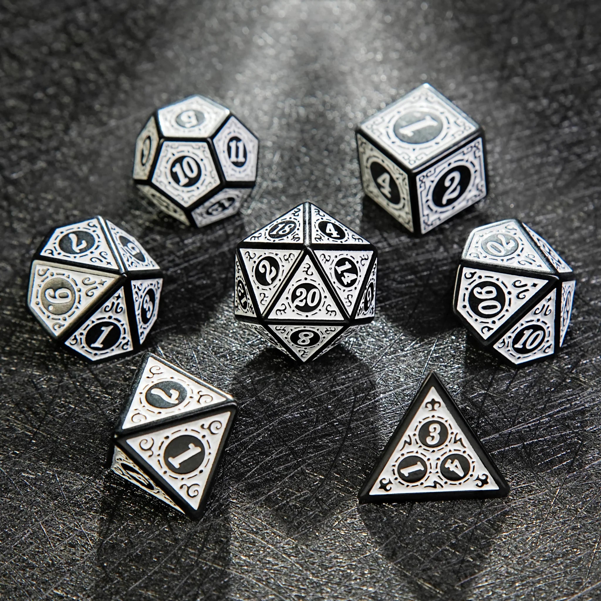 Black and White Elegant Acrylic DND Dice Set - Gothic Baroque - Bear Dice