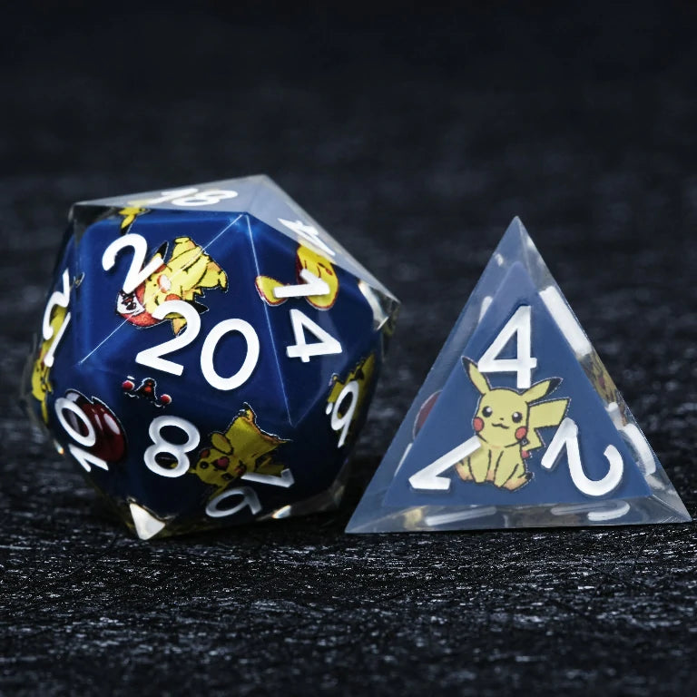 Pikachu Blue Resin Polyhedral DND Dice Set