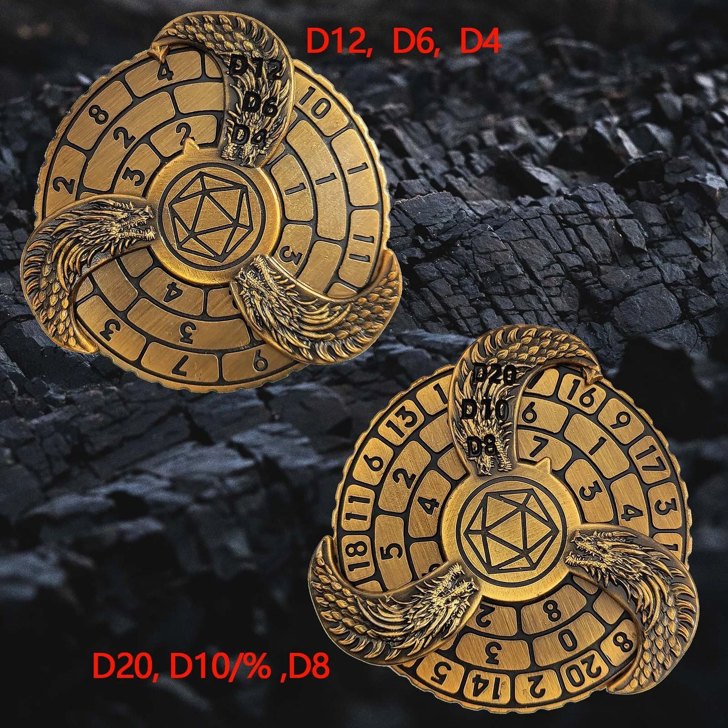 Unique dnd Spin Roulette Dice: Antique Gold 7-in-1 Fidget Spinner Metal Dice | Bear Dice