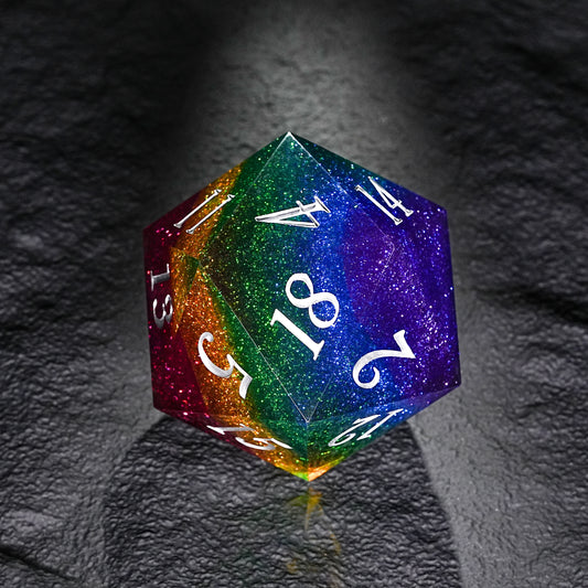 Rainbow Companion - Extra Large D20 Resin dnd Dice + White Numbers | Bear Dice